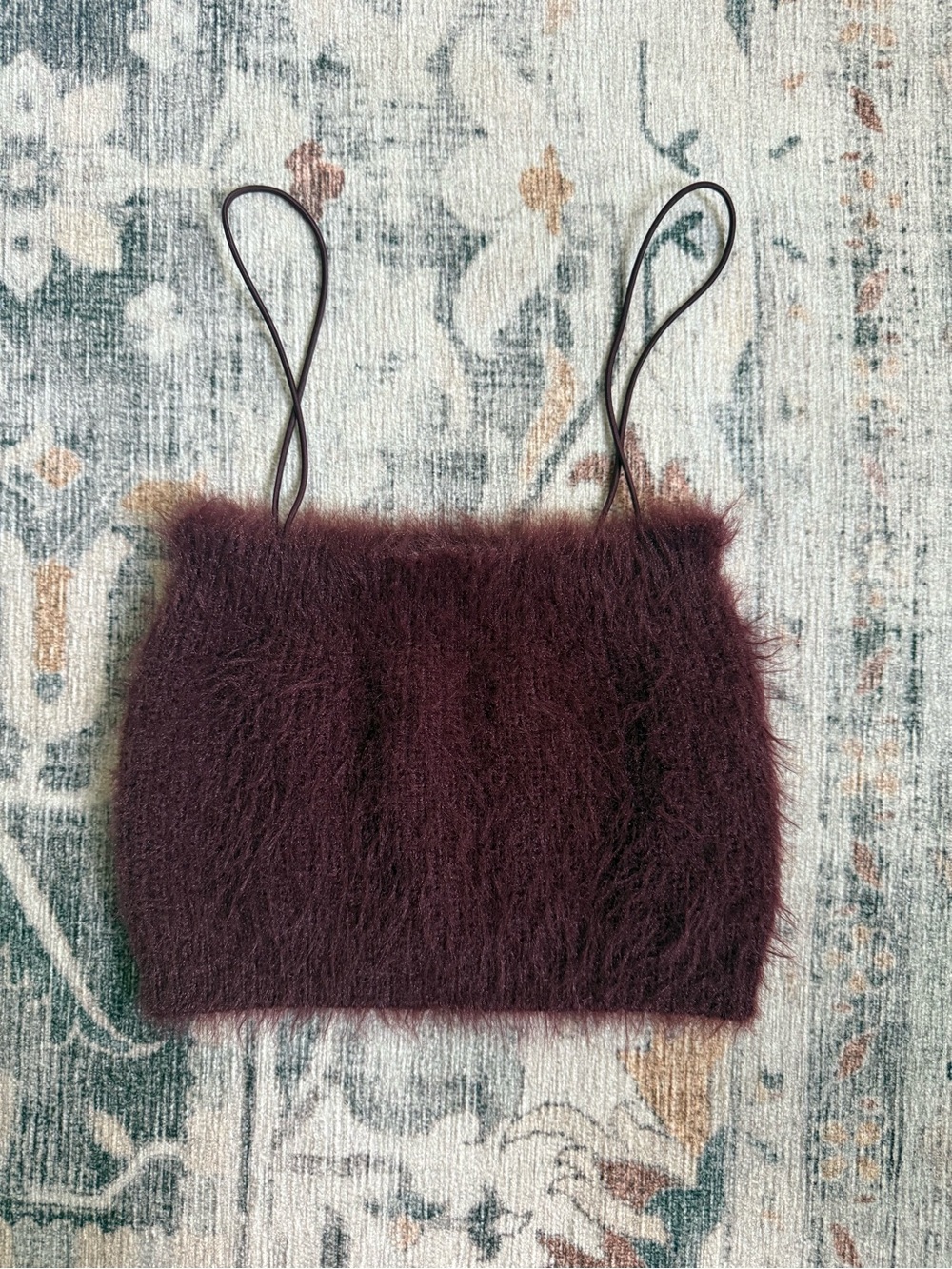Zara Maroon Fuzzy Spaghetti Strap Crop Top